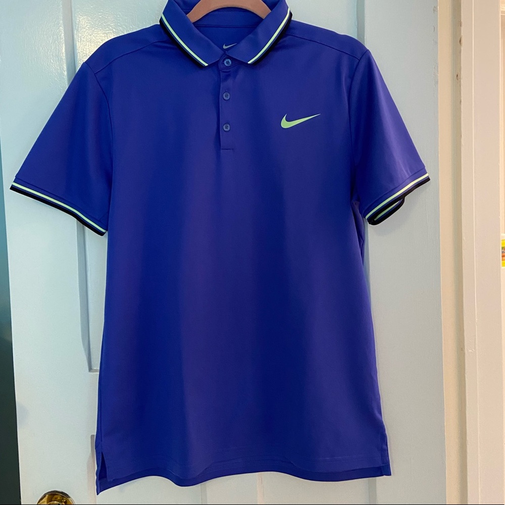 NIKE Dri-Fit Men’s Blue Polo with Stripe accents